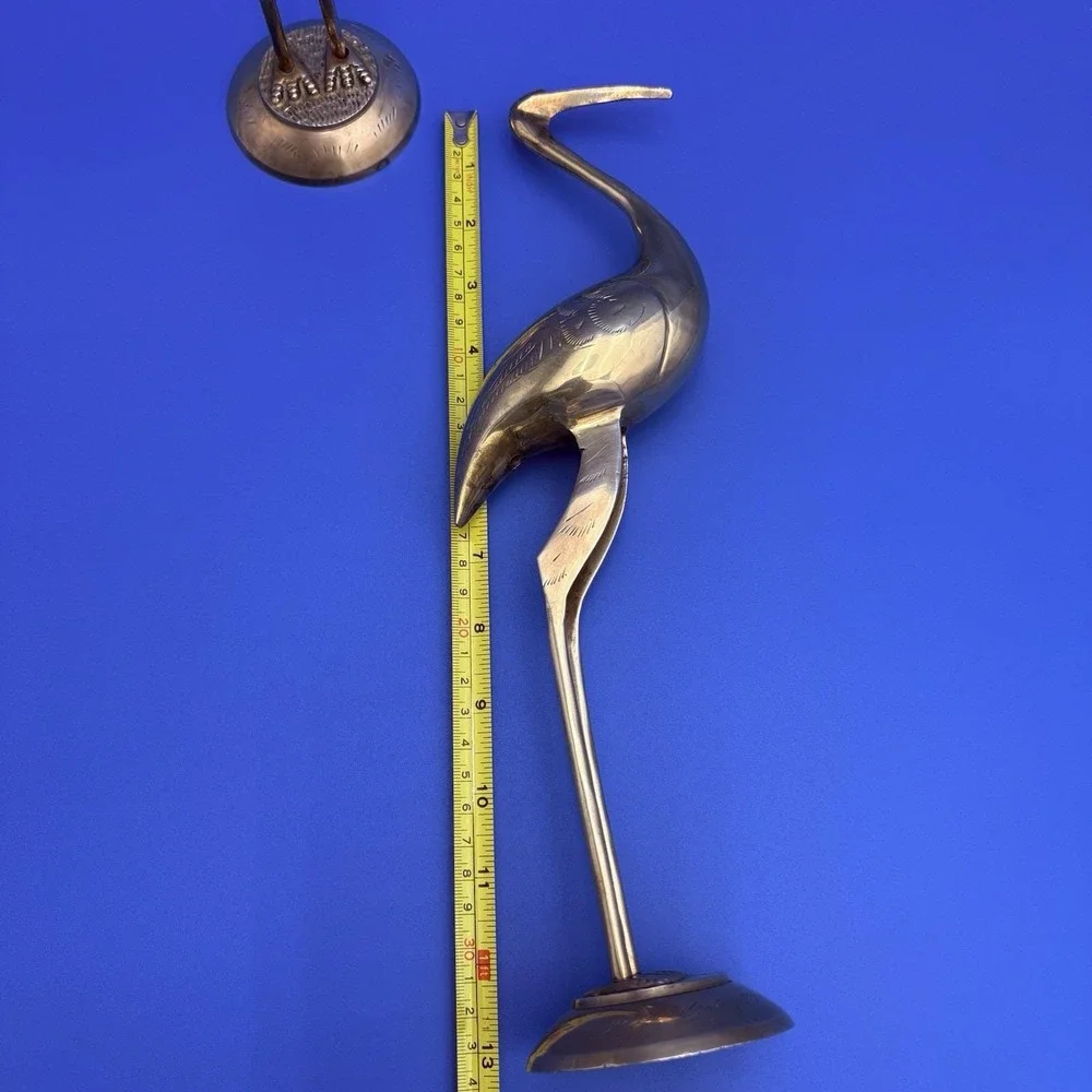 2 Lrg Brass Crane Egret Heron BIRDS Figurines on Pedestal 13